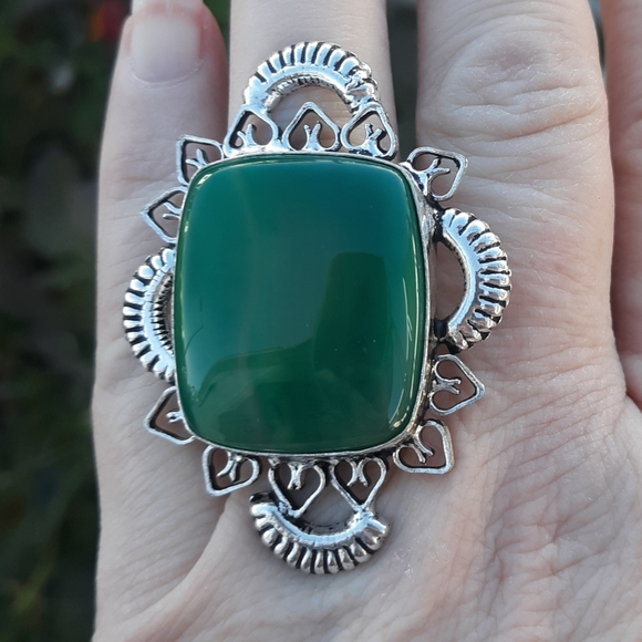 New Huge Green Agate 925 Silver Statement Ring. - Picture 7 of 8